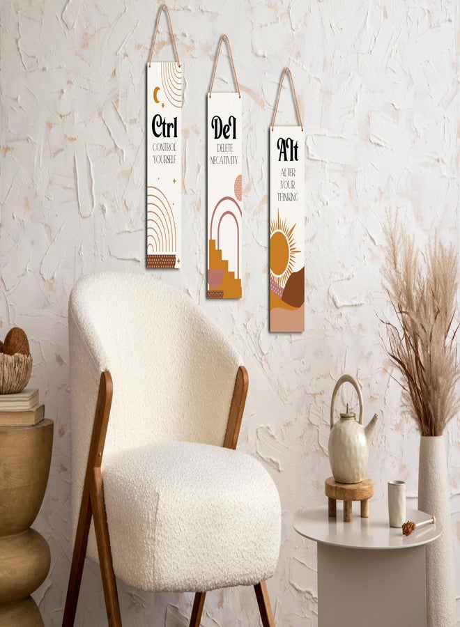 Zmyollo Inspirational Wall Decor Sign, 3 Pieces Ctrl Alt Del Wooden Sign With Rope, Control Yourself Alter Your Thinking Delete Negativity Office Decor, Boho Artwork Gifts For Family Friend -37 - Image 5